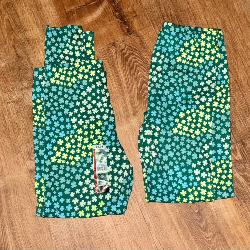 No Boundaries St Patrick’s Day Shamrock Leggings Juniors M 7-9 Green LOT Of 2 - Picture 4 of 15
